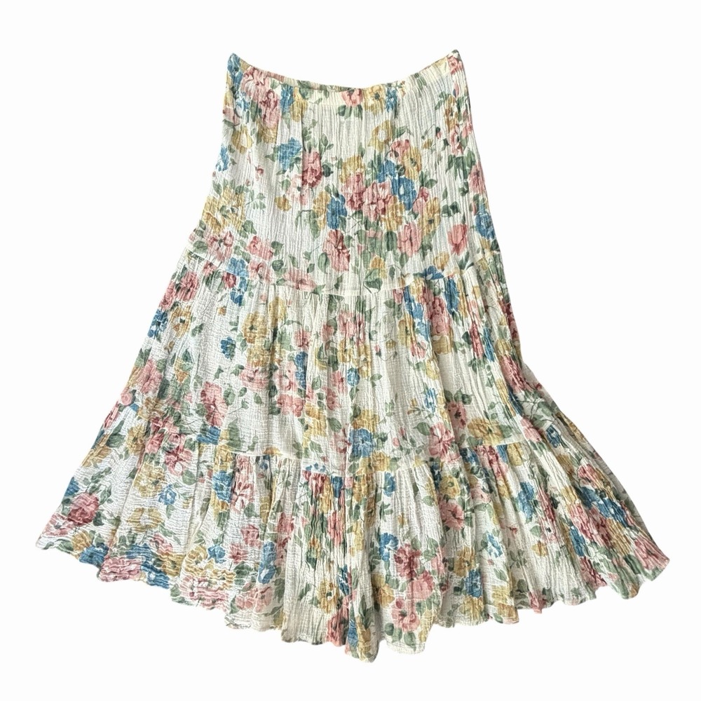 Vintageโ Raffia Floral Maxi Skirt M Gauze Fairy Cottagecore Cowgirl Festival Y2K